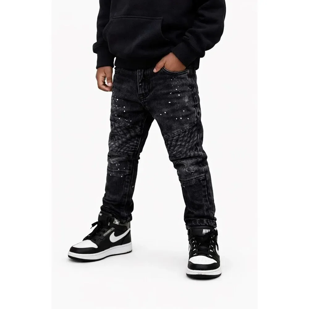 Quad Seven Boys Moto Jeans Size 6 Distressed Biker Faded Black Streetwear Denim